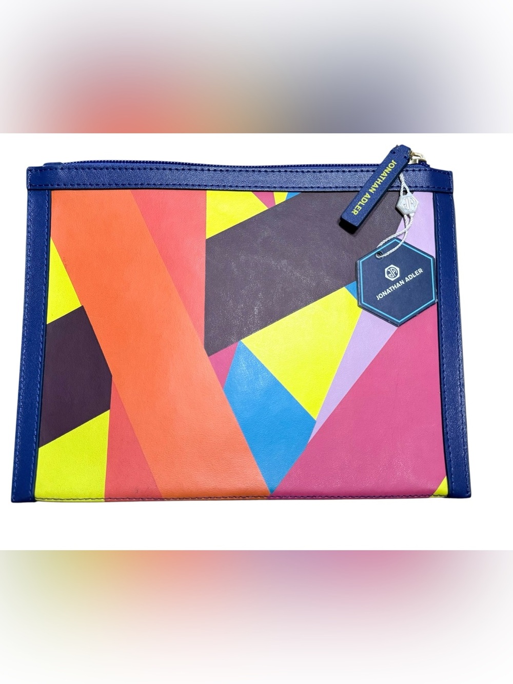 NWT - Jonathan Adler Multicolor Geometric Leather Zip Pouch Clutch